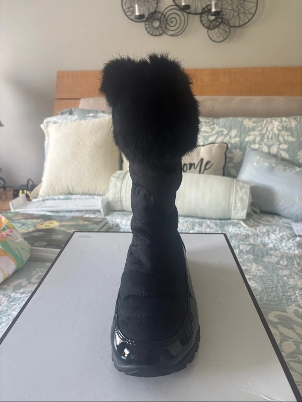 Coach Black Quilted Faux-Fur Trim Winter Boots - Picture 2 of 4